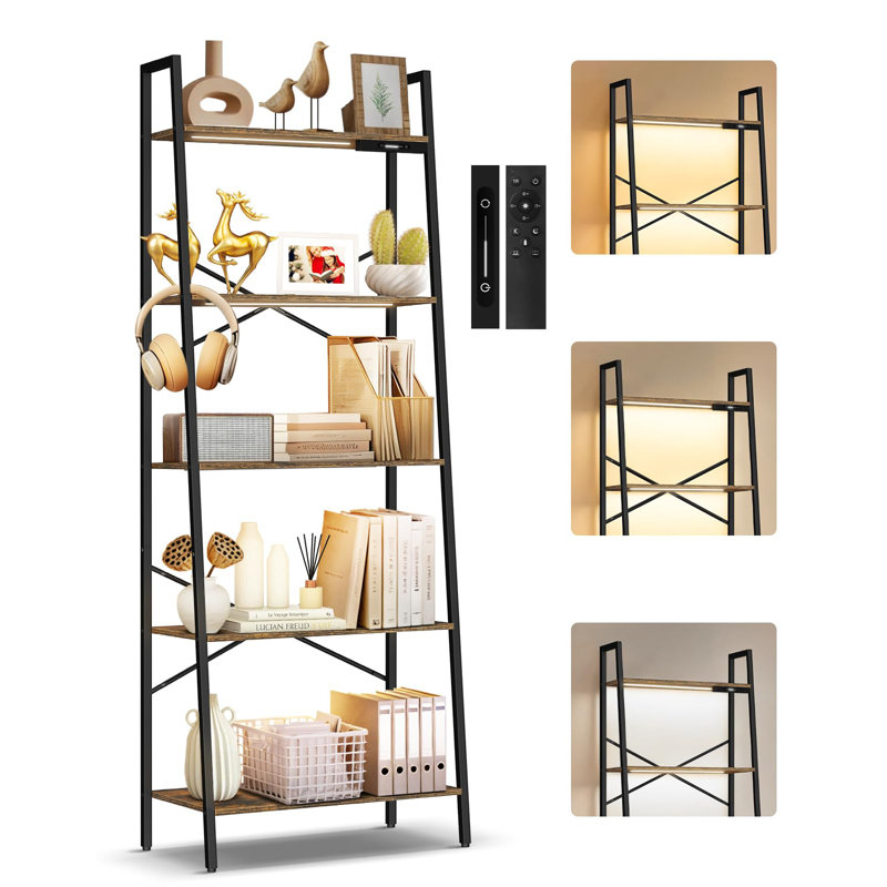 160cm H x 56cm W Metal Etagere Bookcase, Brown