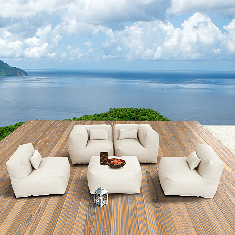 Ensemble de conversation de patio modulaire 4 pièces rempli de mousse, canapé d'angle extérieur en tissu oléfine résistant aux taches