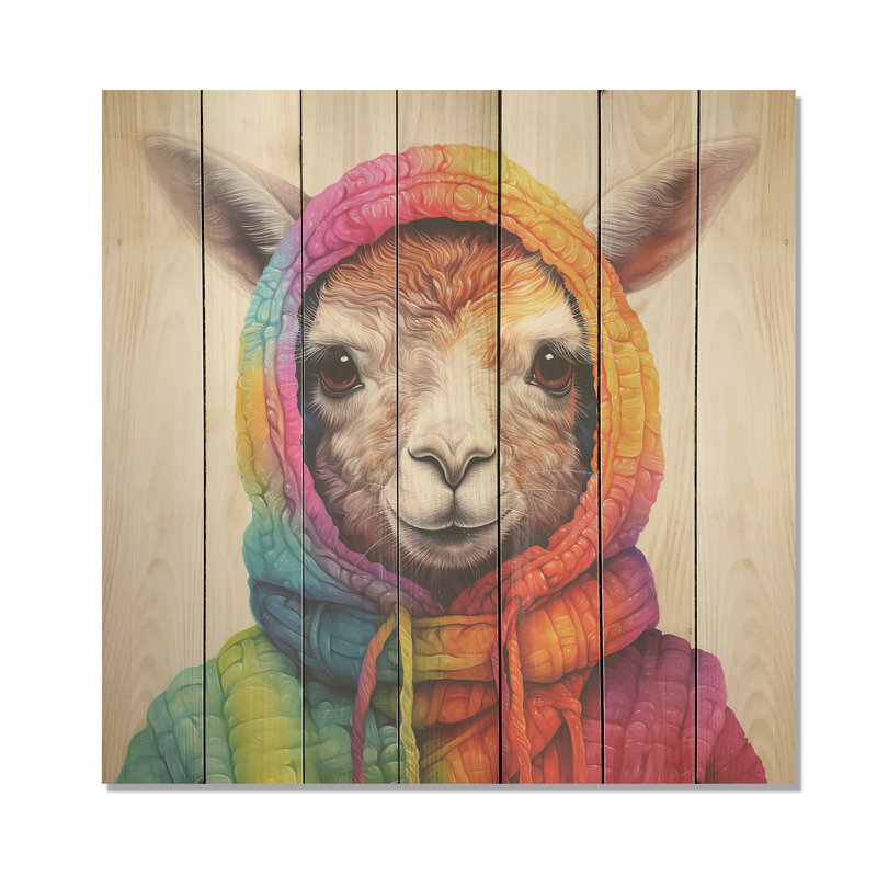 Merveilles colorées de lama - Animal lama sur bois, H 36 po x l 36 po
