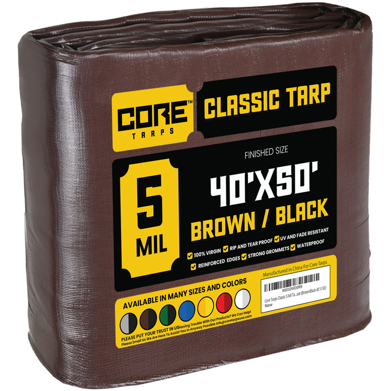 40 ft. x 50 ft. 5 Mil Heavy Duty Polyethylene Tarp, Waterproof, UV Resistant, Brown/Black