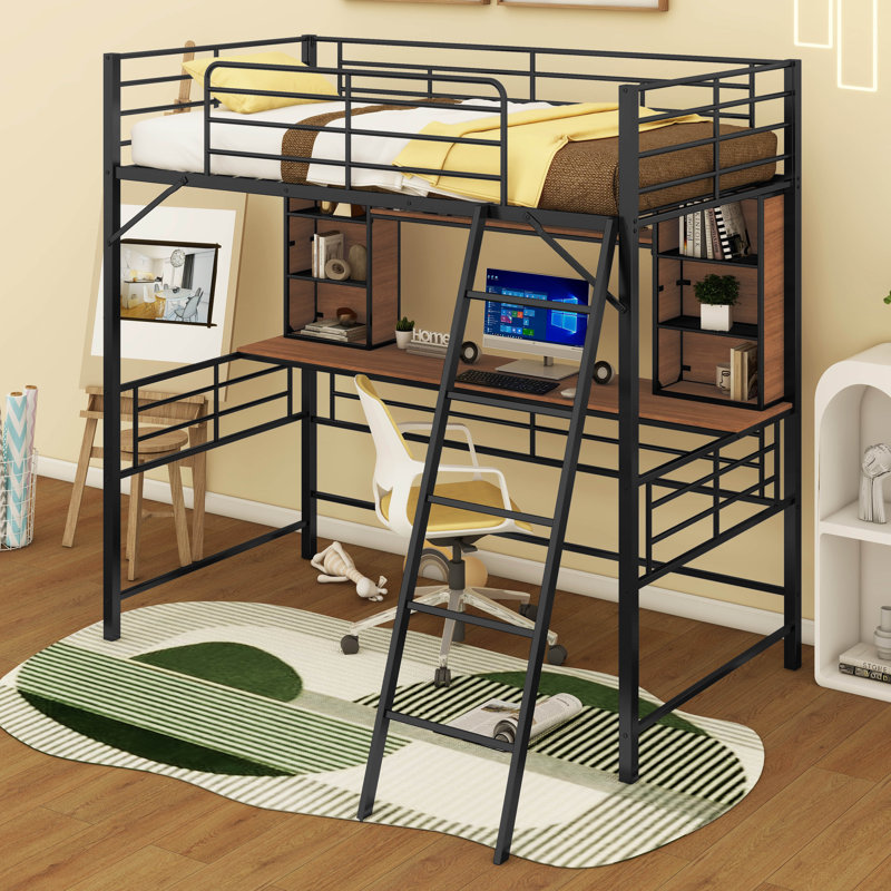 Lit mezzanine Damir, pour enfants, Simple, Noir