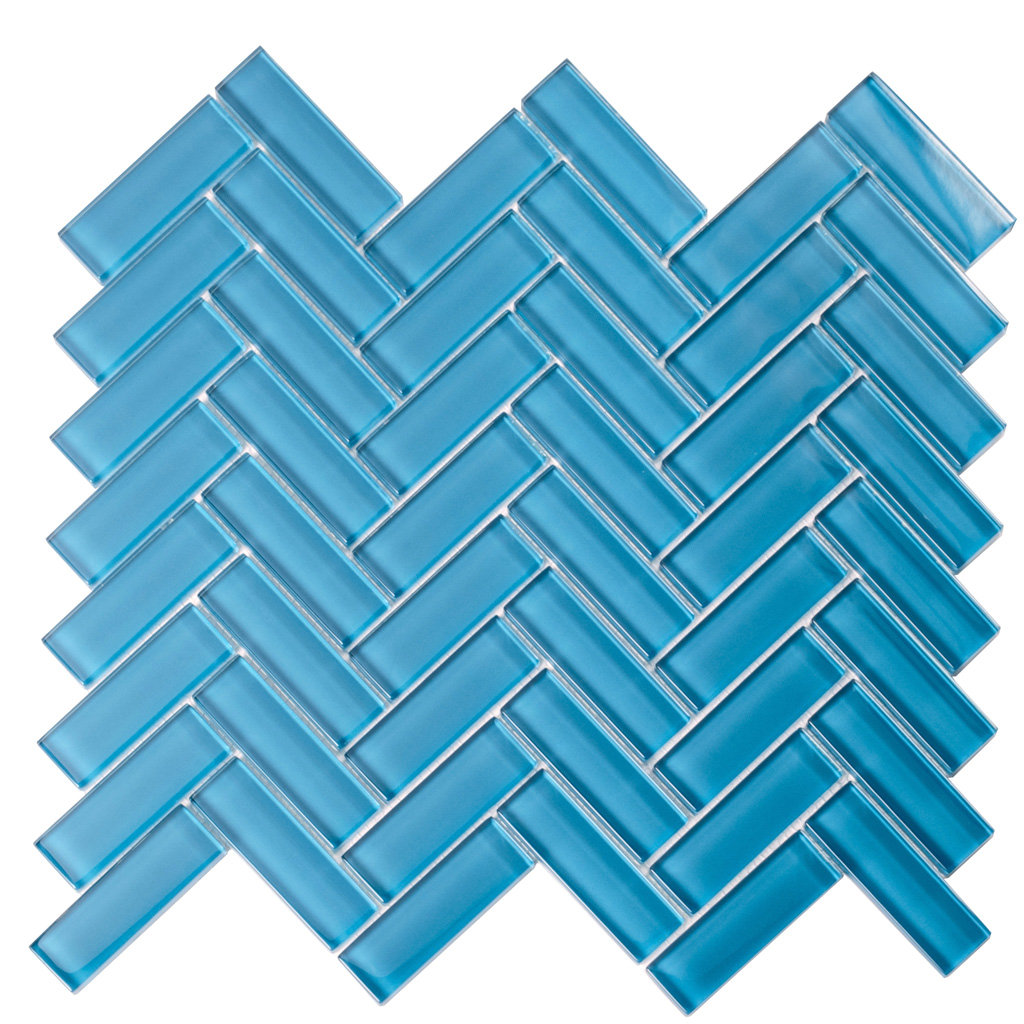 11"X 12.6" Herringbone Polished Glass Mosaic Tile Apollo Tile 
