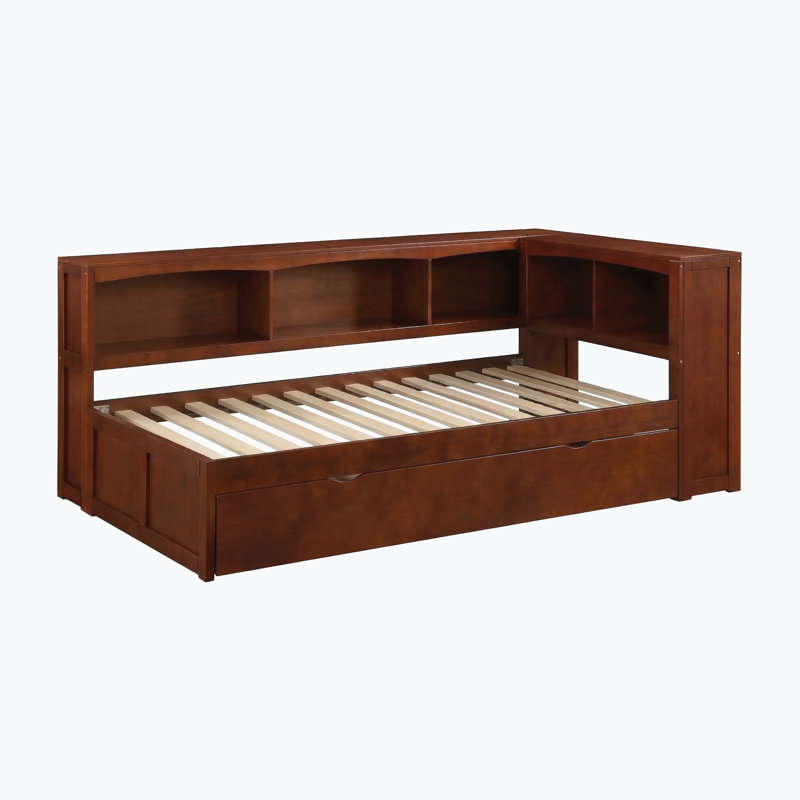 Lit plateforme simple en bois avec lit gigogne Lurdes, Brun, Bois massif et bois manufacturé
