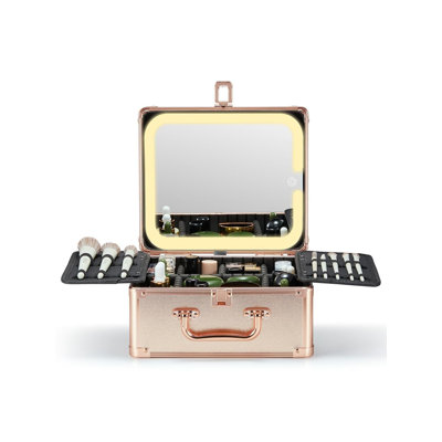 Makeup Box Travel Case With Detachable Lighted Mirror Cosmetic Train Case Organizer