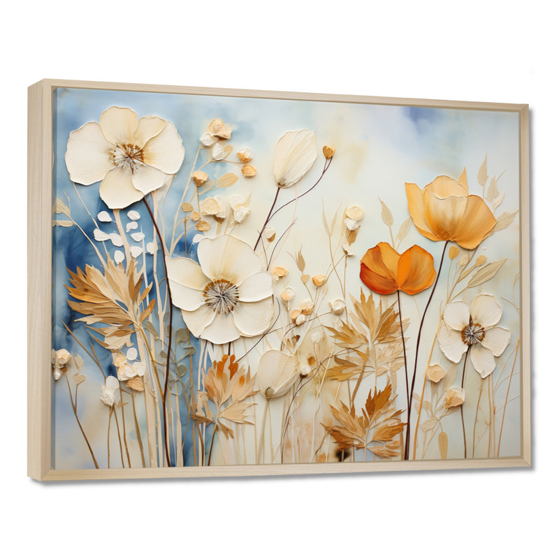 Yellow Botanical Collage I - Abstract Botanicals Wall Art, 12" H x 20" W x 1" D, Maple Floater Framed