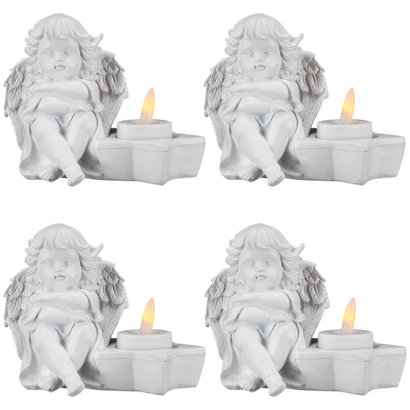 Cherub Angels Flameless Tealight Candle Holders - 5.5" - Set Of 4