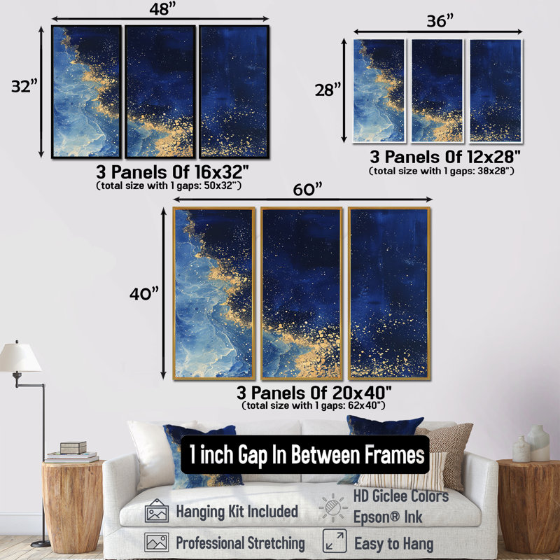 Aleena - ensemble de reproductions d'art mural plage et océan, Cadre flottant brun, 32" H x 48" W x 1" D