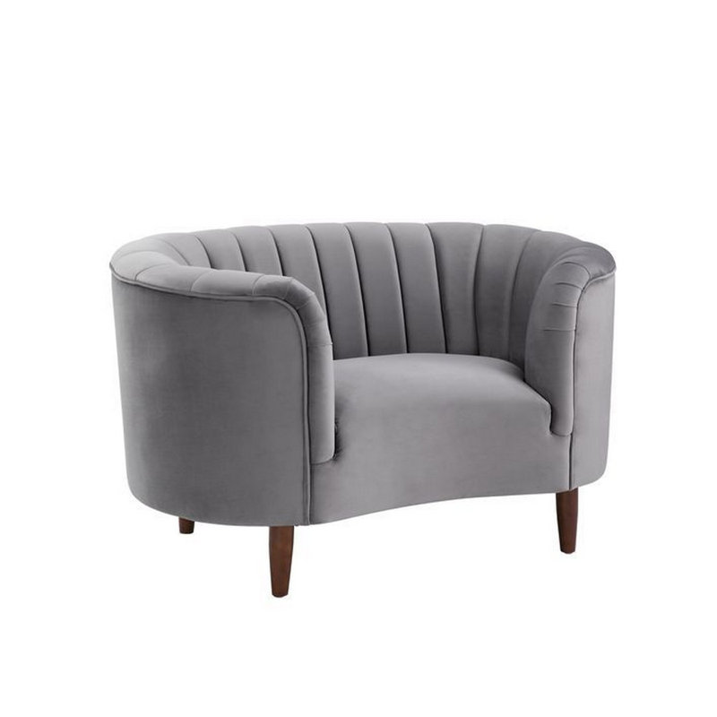 Chaise avec capitonnage à rainures verticales et conception incurvée, Velours gris