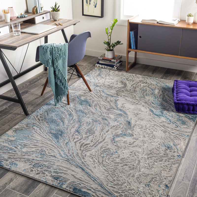 Markesan Abstract Blue/Gray/Cream Area Rug, Rectangle 7'10" x 10'2"