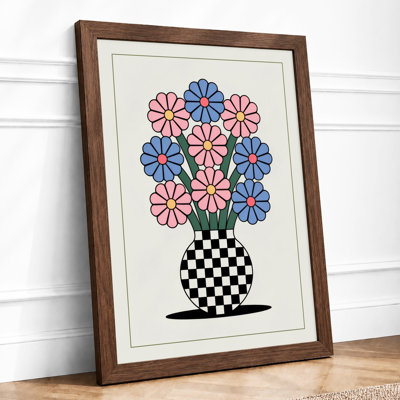 Checkered Bloom Mid-Century - Framed Print