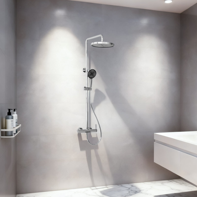3-Function 10-Inch Rain Shower System With Handheld And Bathtub Waterfall Spout, Chrome