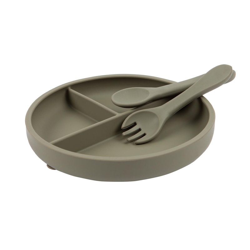 Tiny Dining - Baby Silicone Suction Plate, Fork & Spoon Set, Silver