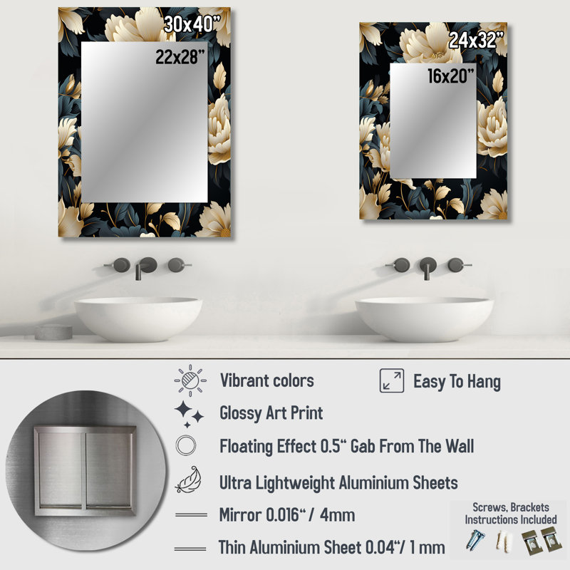 Timeless Beige Peony Sophistication - Floral Mirror Wall Decor, 40" x 30"