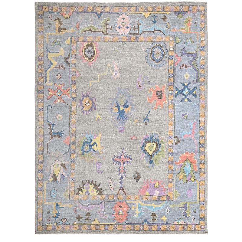 Tapis rectangulaire en laine noué à la main 9 pi 3 po x 12 pi Rectangle