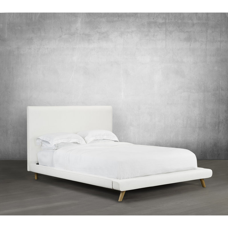 Lit plateforme en tissu d’ameublement, Blanc, Double