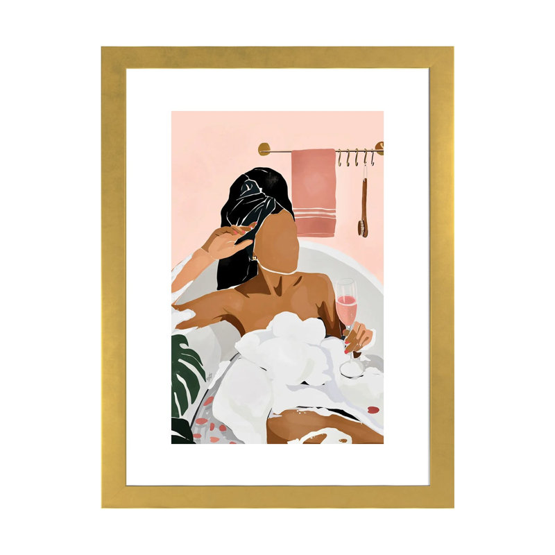«Unwind» par Bria Nicole - impression d'art graphique, Blanc, H 24 po x l 16 po x P 1 po, Papier encadré doré
