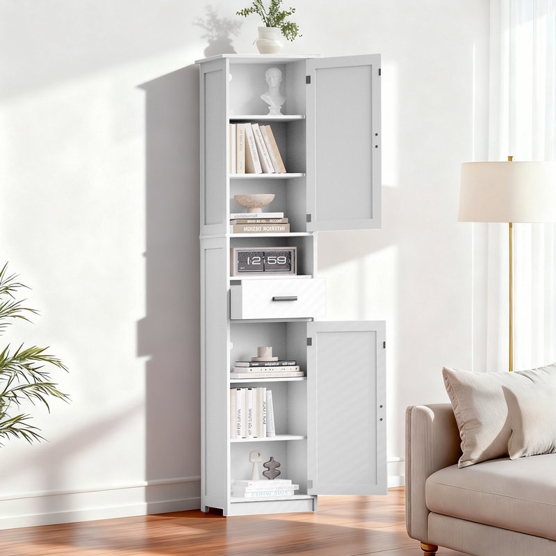 Tall Bathroom Storage Cabinet, Narrow Slim Freestanding Floor Cabinet With Adjustable Shelves For Home Office, Bathroom, Living Room, Entryway, Kitchen, Small Spaces, Black