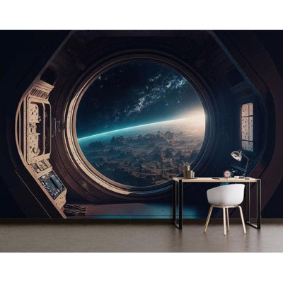 Murale ciel futuriste avec vue sur la fenêtre de l'espace futuriste