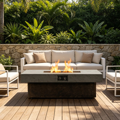 Table de feu extérieur à deux hauteurs, foyer rectangulaire de 122 x 61 cm (48 x 24 pouces) au propane de 50 000 BTU, idéal pour agrémenter un salon de jardin, brun foncé.