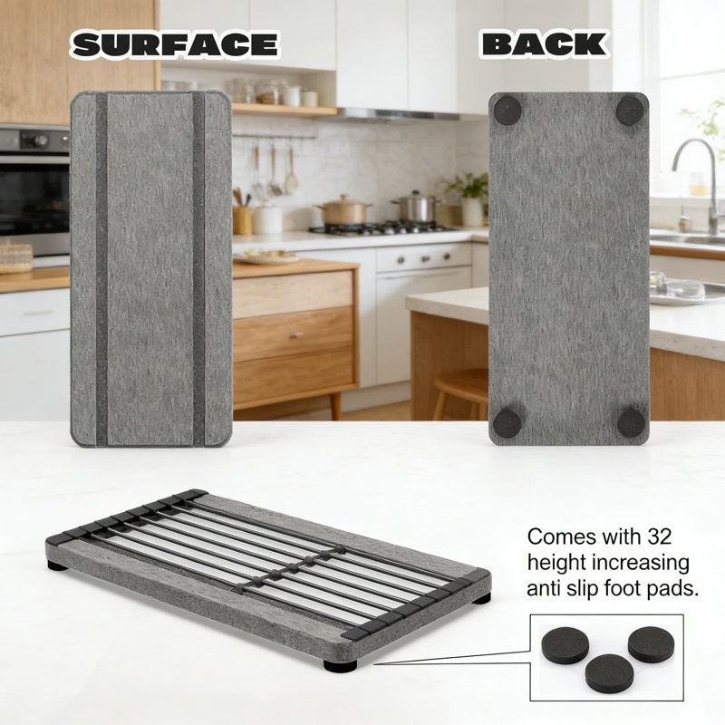 Ensemble de 4 plateaux de séchage - Porte-savon en pierre super absorbant et sous-verre pour lavabo de salle de bain et comptoir de cuisine, absorption d'eau rapide avec conception antidérapante