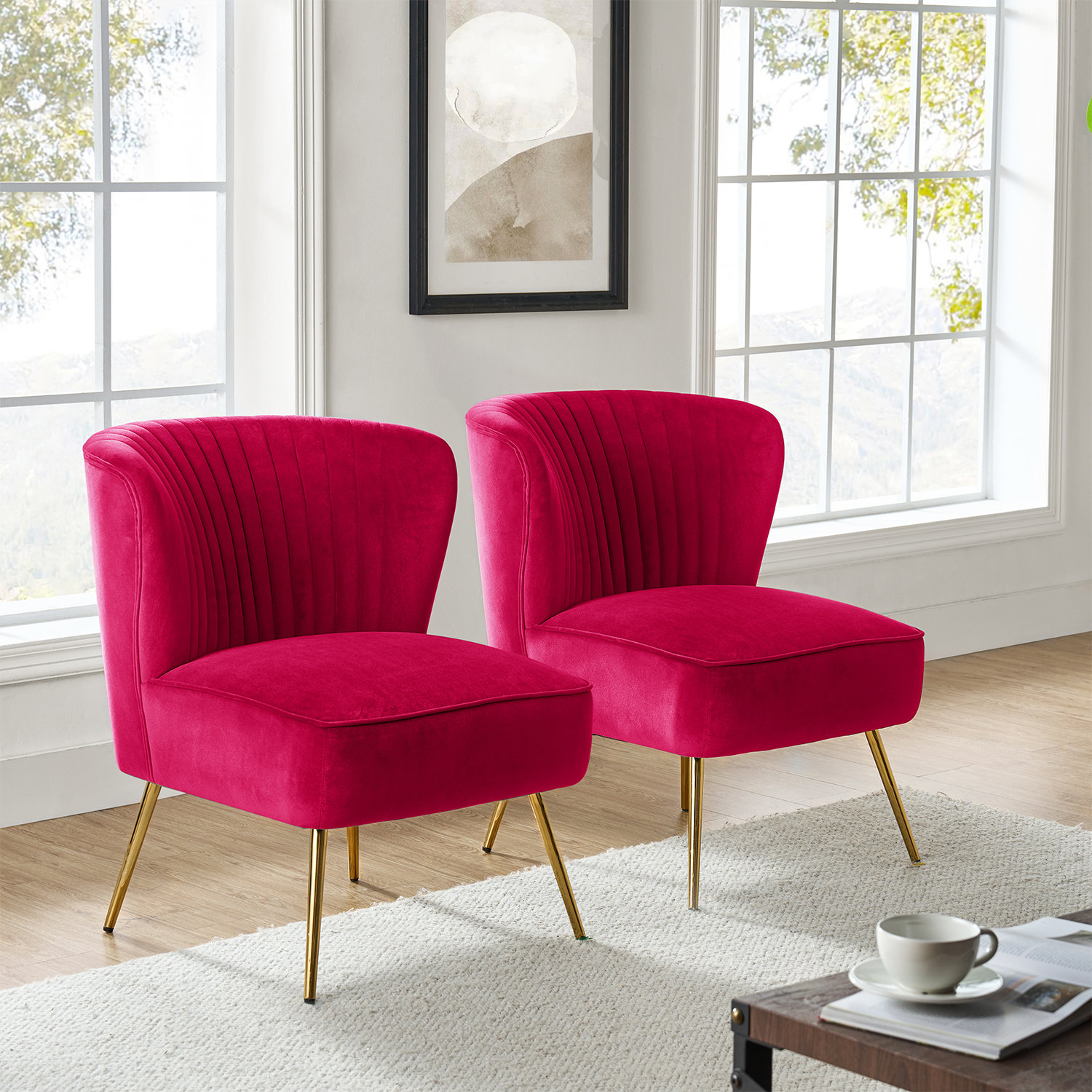 Euclid 26 Wide Tufted Velvet Side Chair (Set of 2) Etta Avenue Fabric: Red Velvet