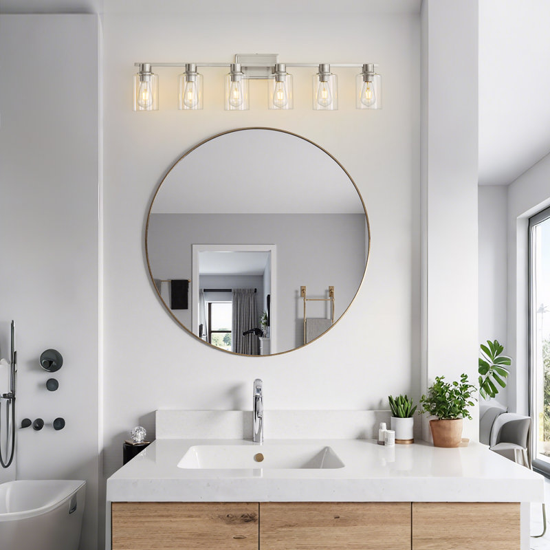 Miroir de salle de bain à 6 lumières à intensité variable avec miroir Navila, Nickel