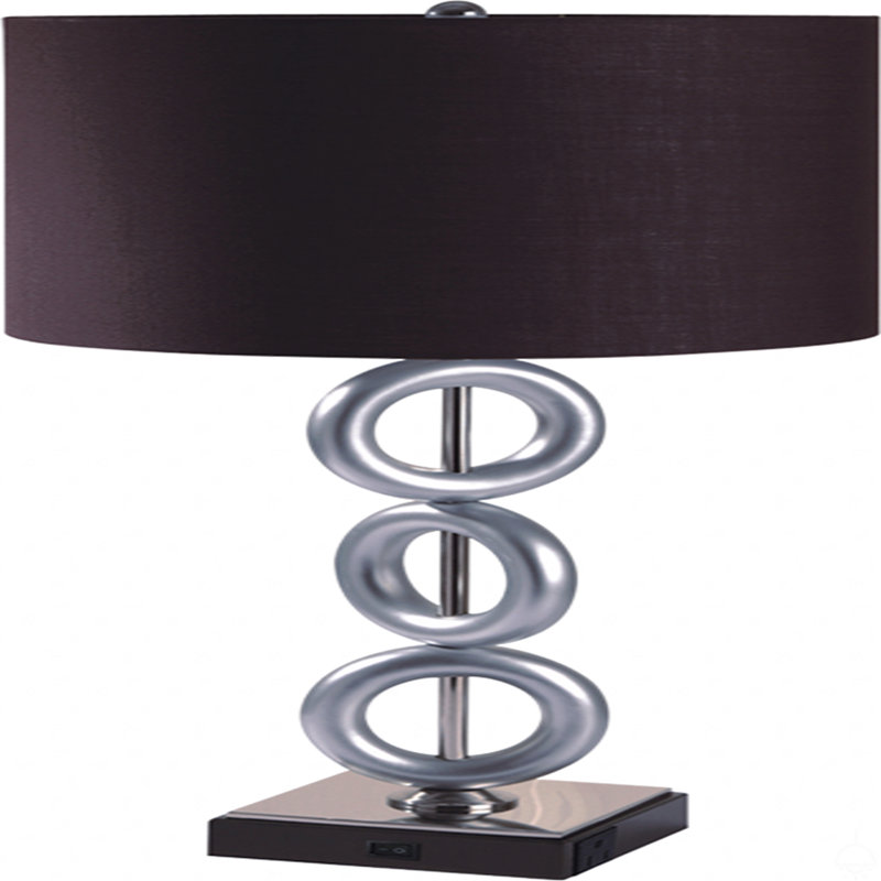 Lampe de table 3 anneaux argentée avec prise