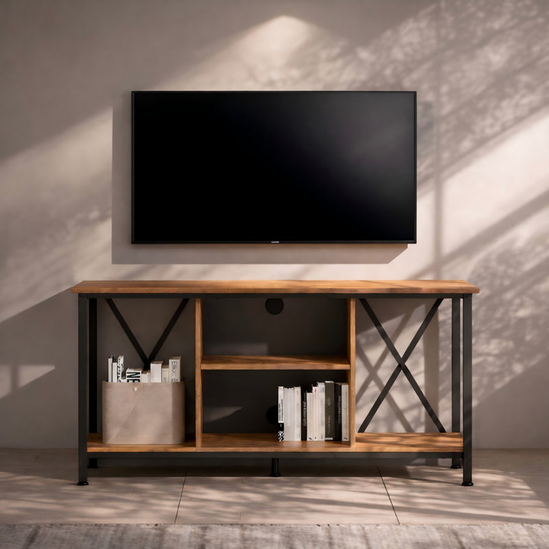 Palermo TV Stand for 45 inch TV, Heavy-Duty Metal Frame Entertainment Center for Living Room and Bedroom, Industrial TV Console with Open Storage Shelf