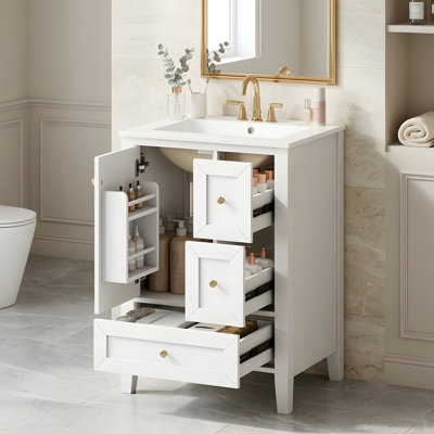 Meuble-lavabo autoportant 24 po avec lavabo 24 po, 3 tiroirs et portes à fermeture en douceur