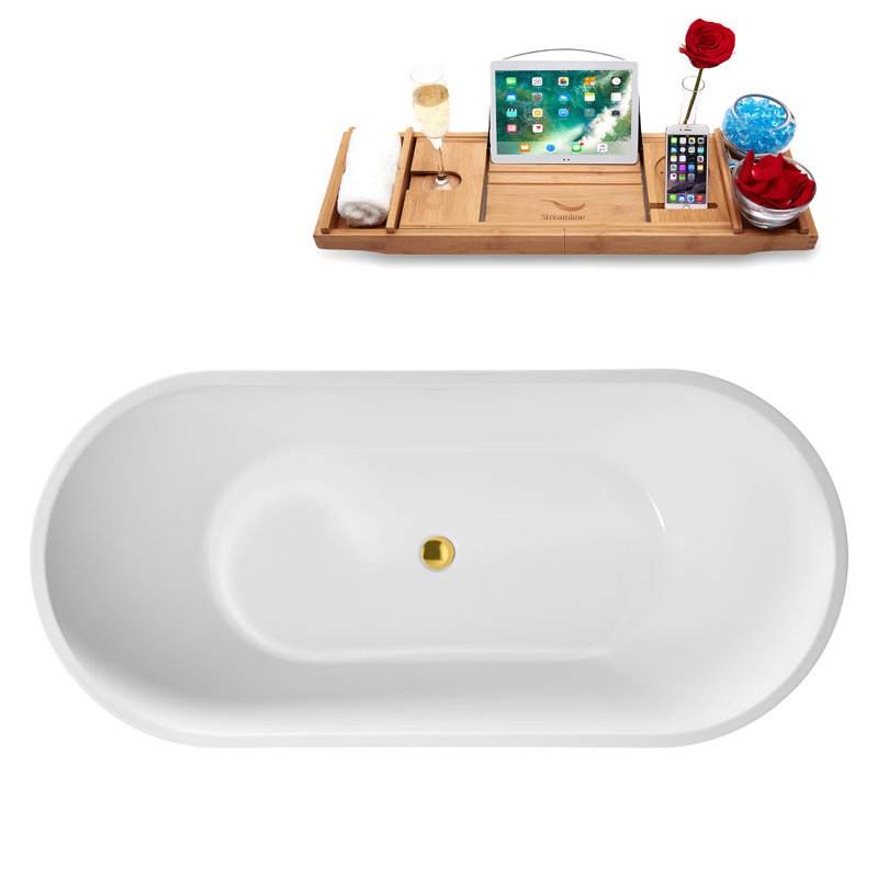 Baignoire autoportante de 63 po avec drain interne Streamline, Or poli