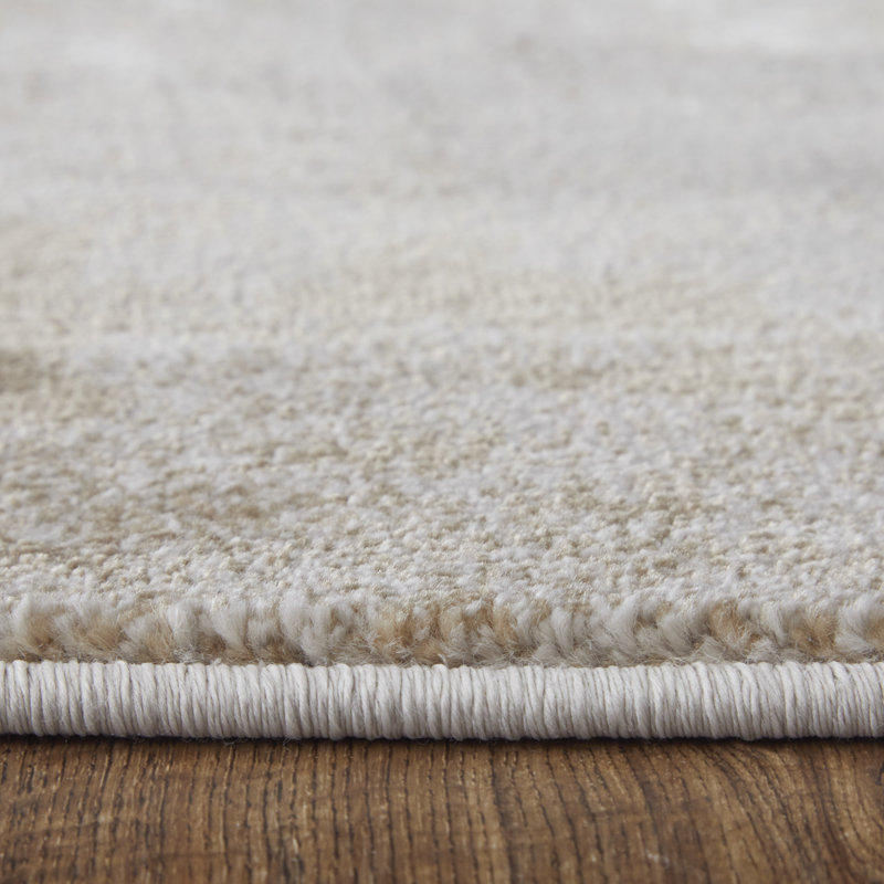 Ivory and Brown Abstract Rectangular Synthetic Rug, 34 x 20 inches