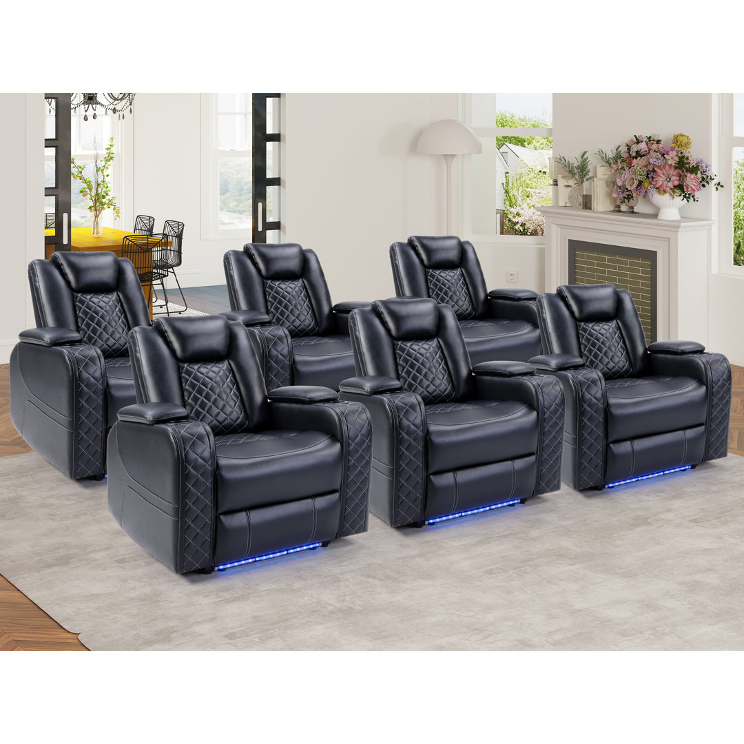 36.2" Wide Luxury Multifunctional Vegan Leather Power Reclining Home Theater Seat with Cupholder (Set of 6) Latitude Run®