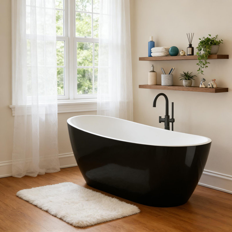 Freestanding Acrylic Soaking Tub with Pop-Up Drain & Overflow - Stand Alone Tub for Bathroom