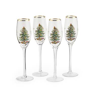 Spode Christmas Tree Champagne Fluted Glasses