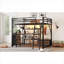 Grand lit plateforme mezzanine pour chambre d'enfant, métal noir élégant avec poste de travail intégré et rangement