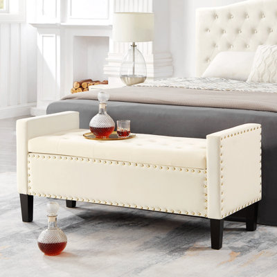Upholstered Tufted Button Storage Bench with Armrest by Lark Manor
