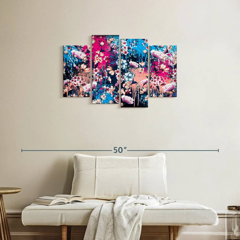 Fleurs botaniques éclaboussées, H 22 po x l 36 po