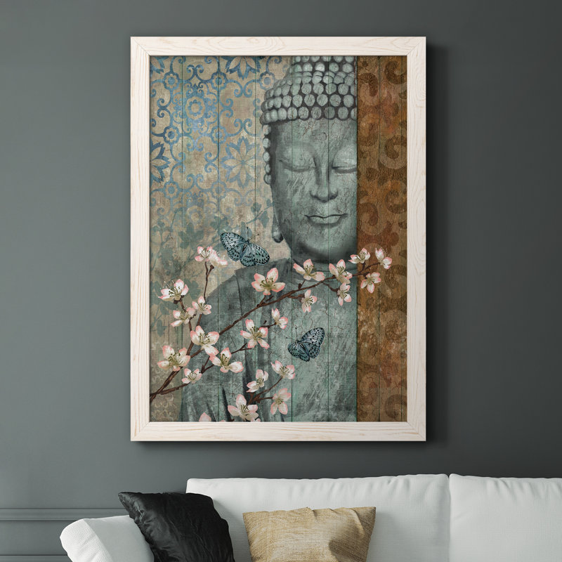 Bouddha - Peinture sur toile avec cadre flottant, H 31,5 po x l 23,5 po x P 1,5 po, Toile blanche encadrée