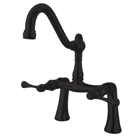Garniture de robinet de baignoire sur pattes à deux poignées, Bronze huilé