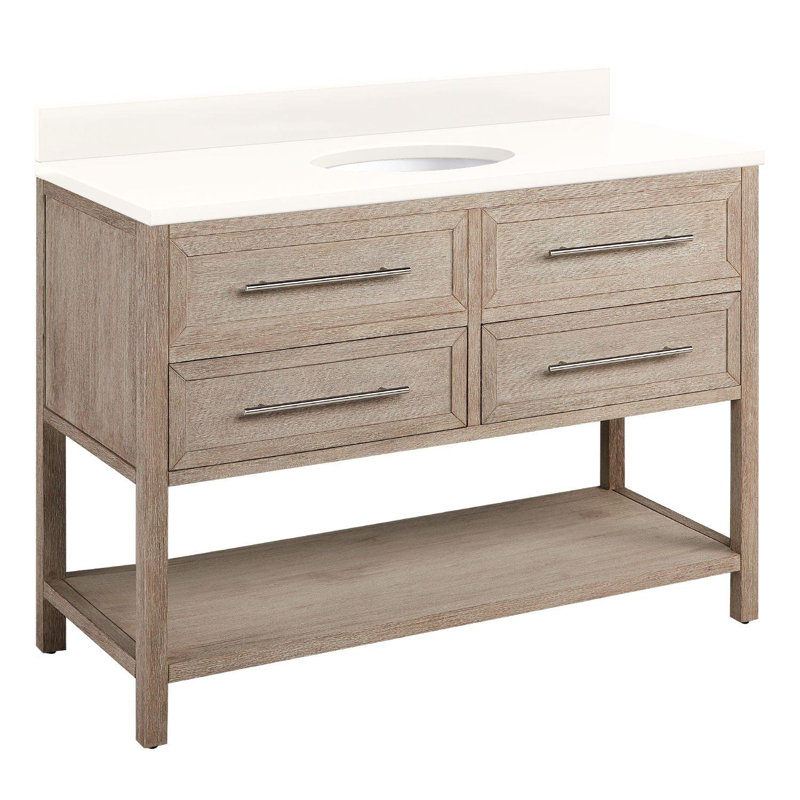 48" Robertson Single Bathroom Vanity Set with Oval Undermount Sink, White, 8" Widespread, Arctic White Quartz