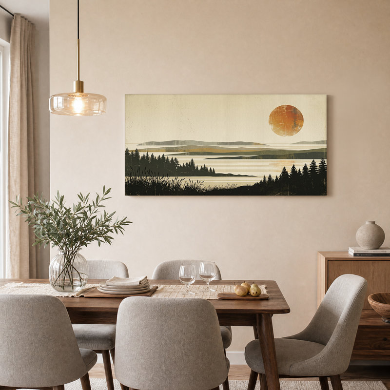 Art mural rétro sur pin et coucher de soleil orange, L 40 po x H 20 po