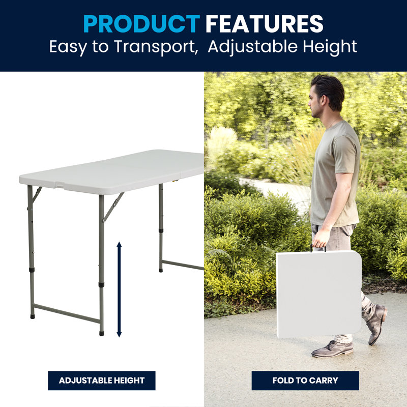 47.6" Gray Metal Adjustable Folding Table with Handle