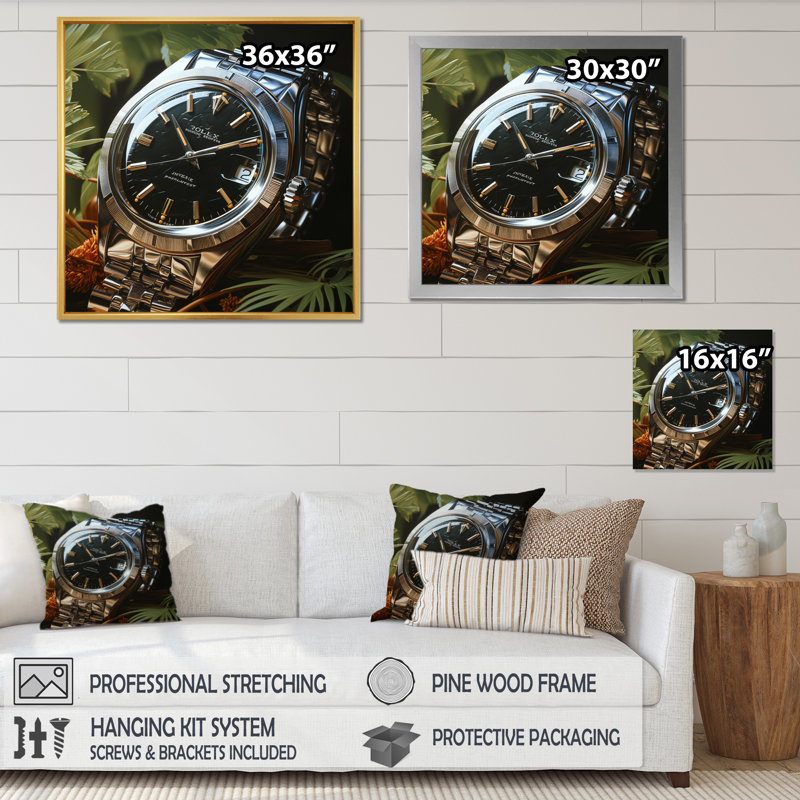 «Luxury Watch Silver Dawn I», reproduction sur toile, H 24 po x l 24 po x P 1 po, Cadre flottant noir