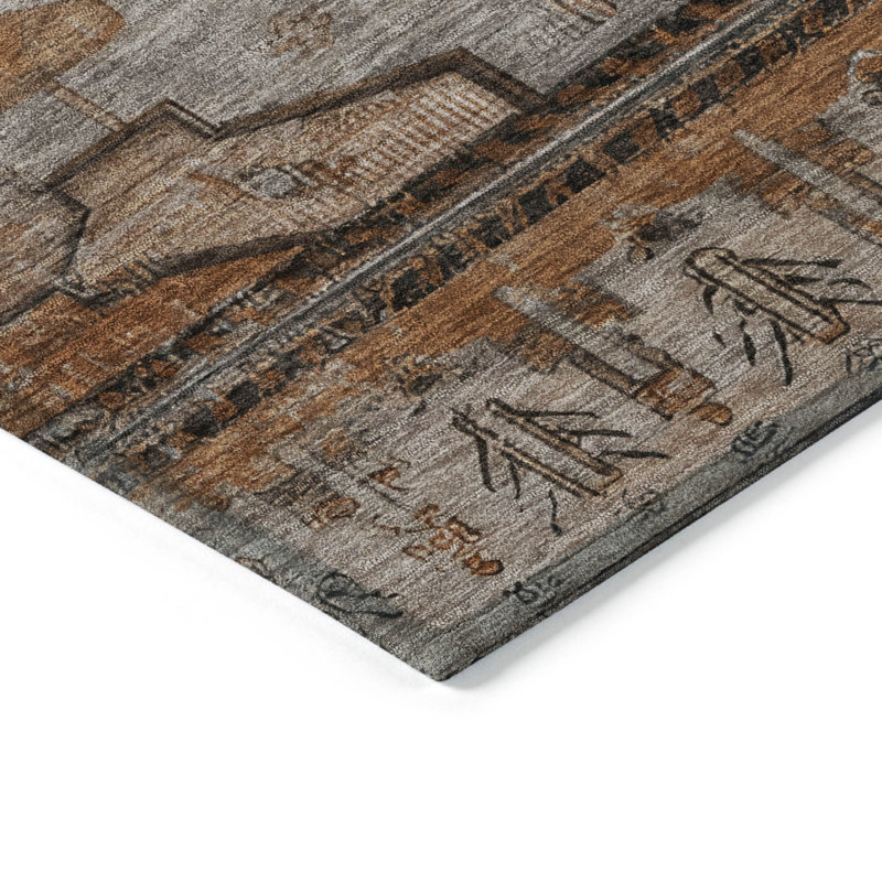 Tapis terre cuite lavable à la machine intérieur / extérieur Xhevrie, Rectangle 10 pi x 14 pi