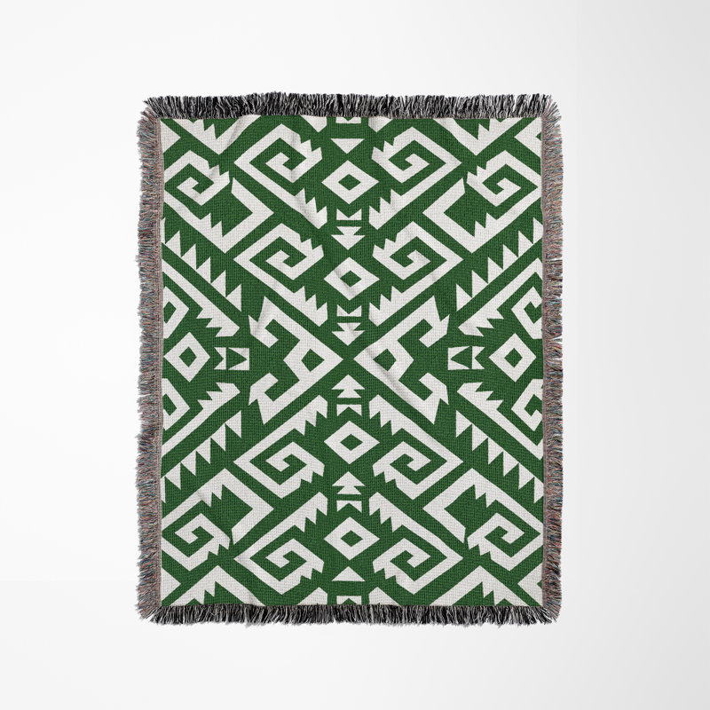 Jeté en mélange de coton Chitto South Western, L 80 po x l 60 po, Vert / blanc cassé
