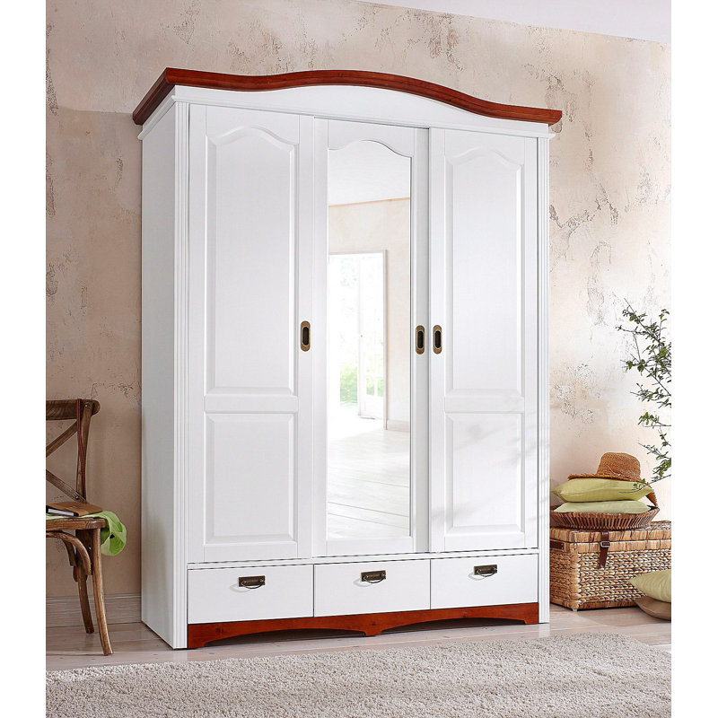 Heine 3 Door Solid Wood Wardrobe, White/Cherry
