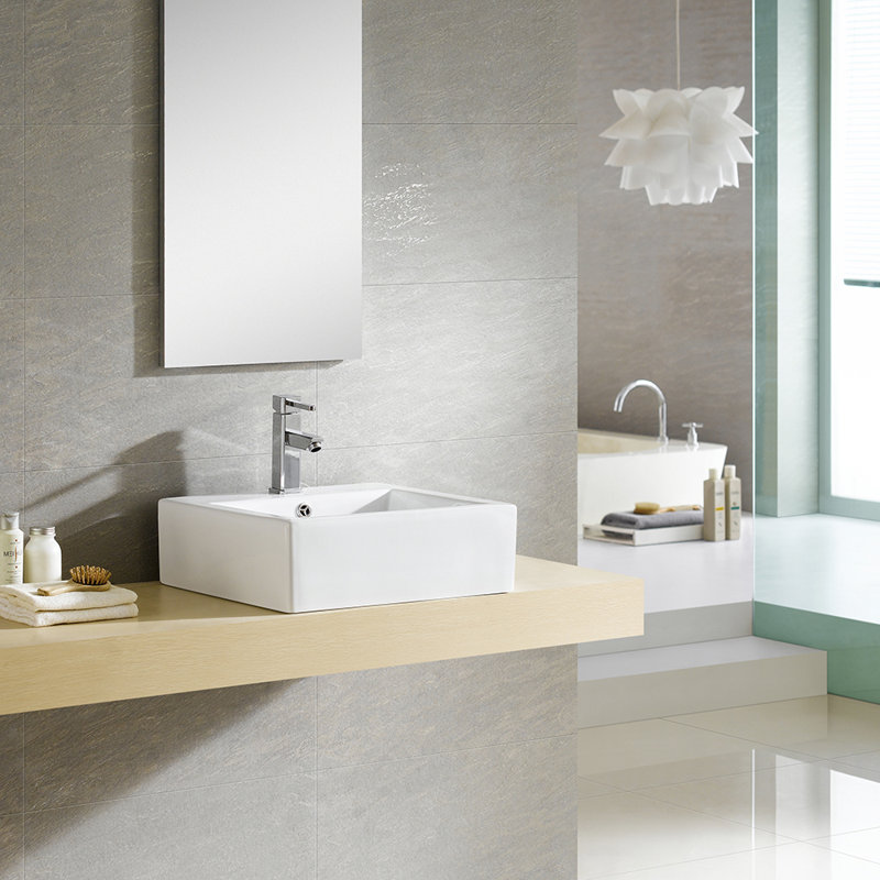 Fine Fixtures Modern Ceramic Square Vessel Bathroom Sink with Overflow