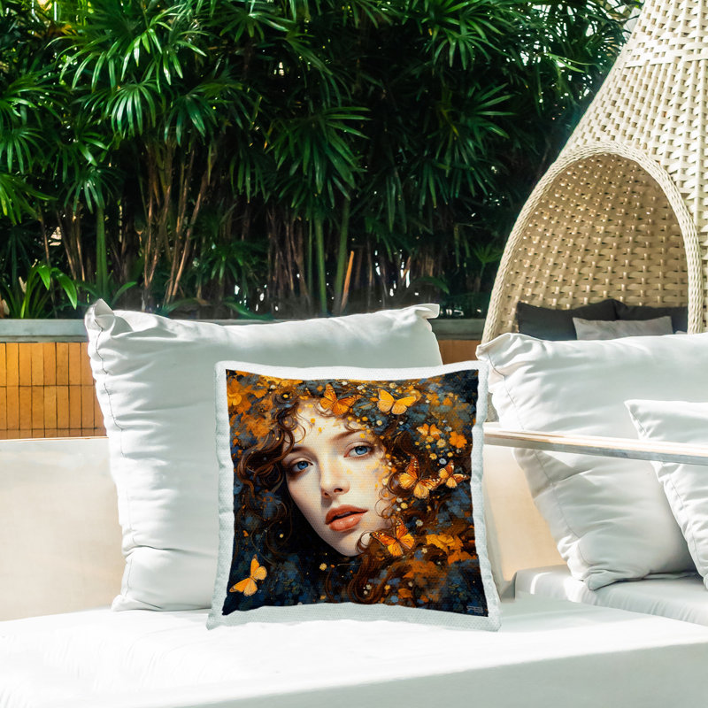 Coussin extérieur Elegant Girl & Butterflies