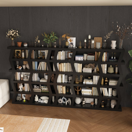 Extra-Wide Modular Bookshelf - Geometric Design With Spacious Storage For Elegant And Functional Interiors