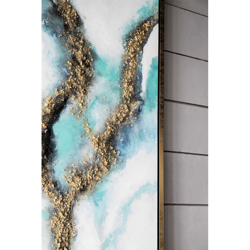 Elongated Blue and Gold Abstract Canvas Wall Art Set